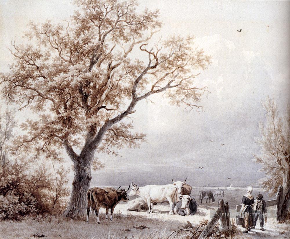 Vaches dans un paysage ensoleillé néerlandais Barend Cornelis Koekkoek Peintures à l'huile